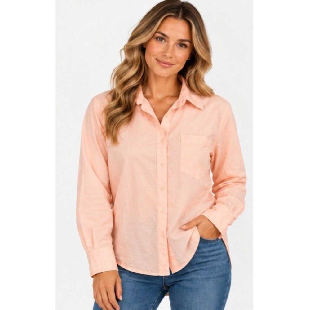 Old Navy Womens Pink Solid Cotton Collared Long Sleeve Button Front Shirt Sz M